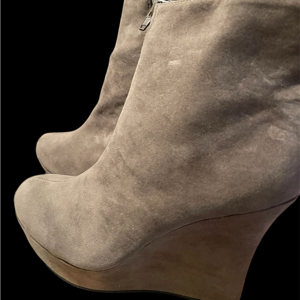 Bamboo Women's Suede Wedge Ankle Boots - Taupe